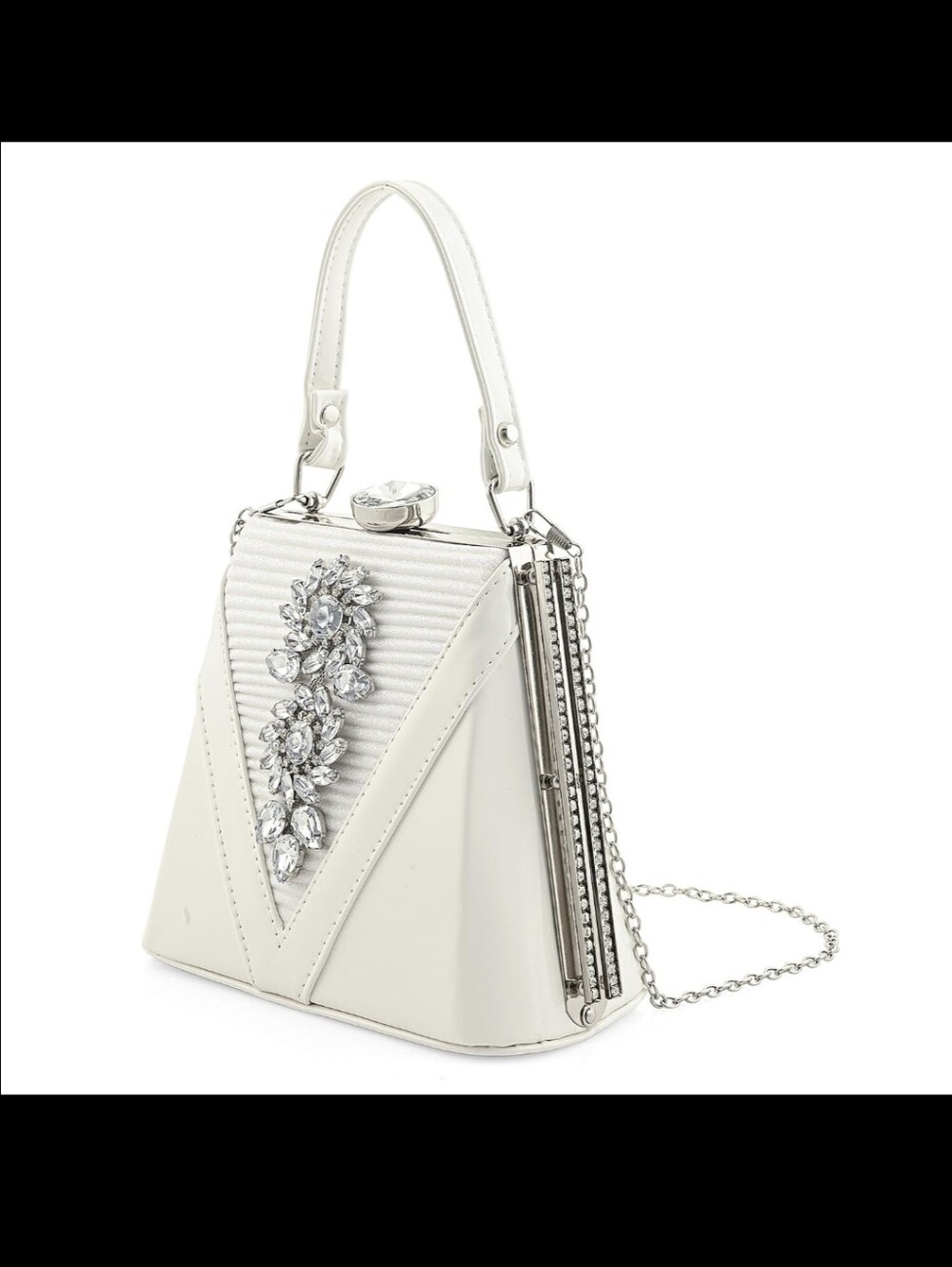 LA MAREY White Faux Leather Clutch/ Convertible Xbody Rhinestones - Picture 2 of 15